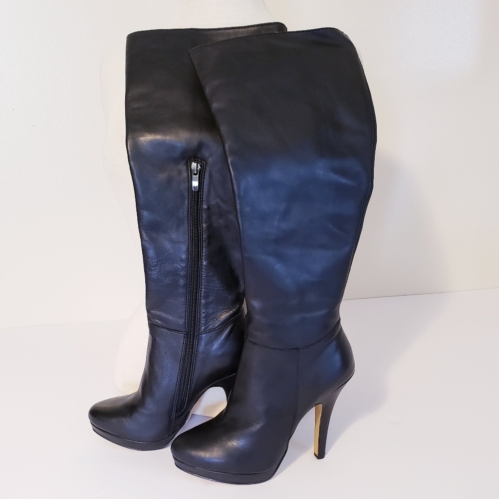 Black boston proper knee high leather boots